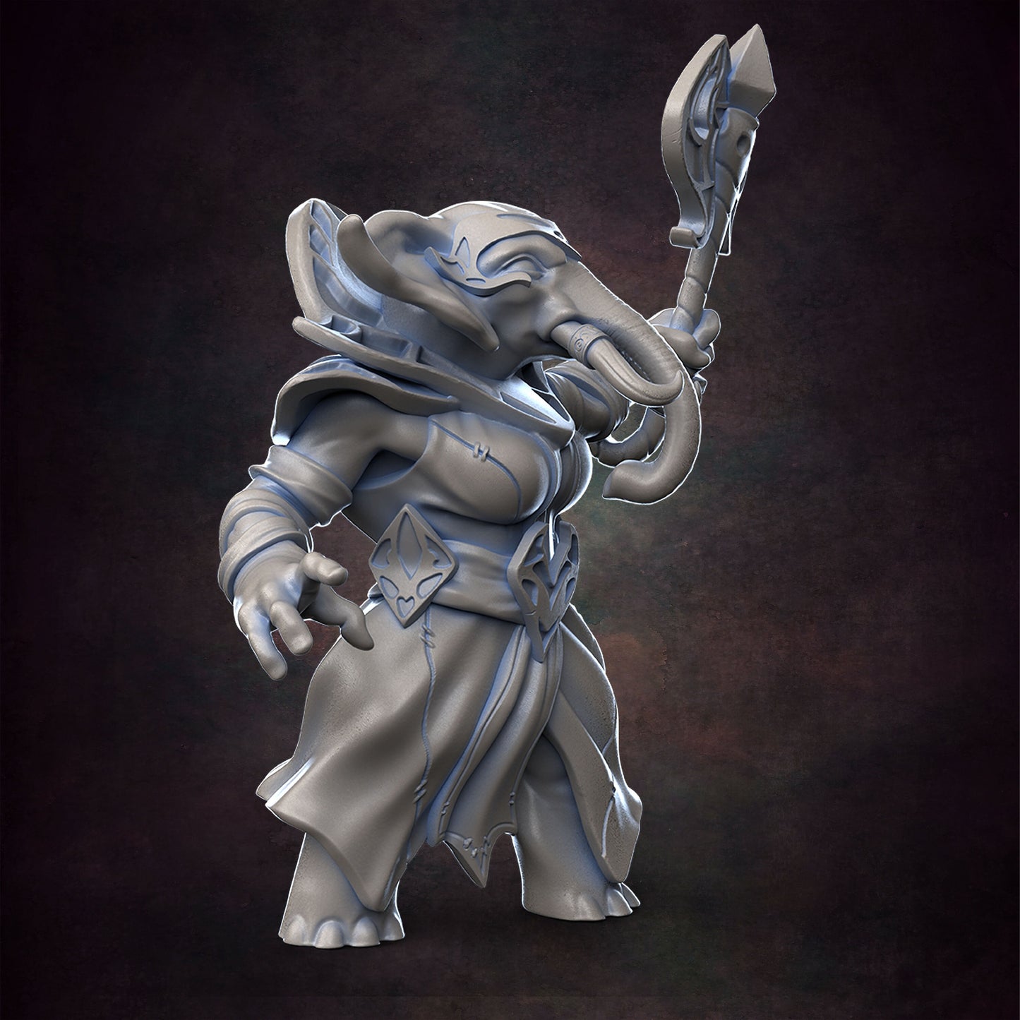 Loxodon Warlock Pose 1 - D&D - Female Elephant - Eldritch Blast - TTRPG - 32mm Miniature - Pathfinder - Unpainted - Red Clay Collectibles