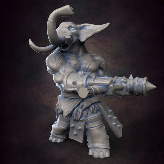 Loxodon Barbarian Pose 2 - D&D - Elephant - Warrior - TTRPG - 32mm Miniature - Pathfinder - Unpainted - Red Clay Collectibles