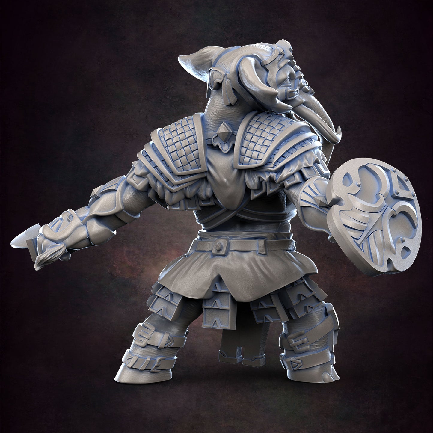 Male Loxodon Fighter Pose 2 - D&D - Elephant - Sword and Shield- TTRPG - 32mm Miniature - Pathfinder - Unpainted - Red Clay Collectibles