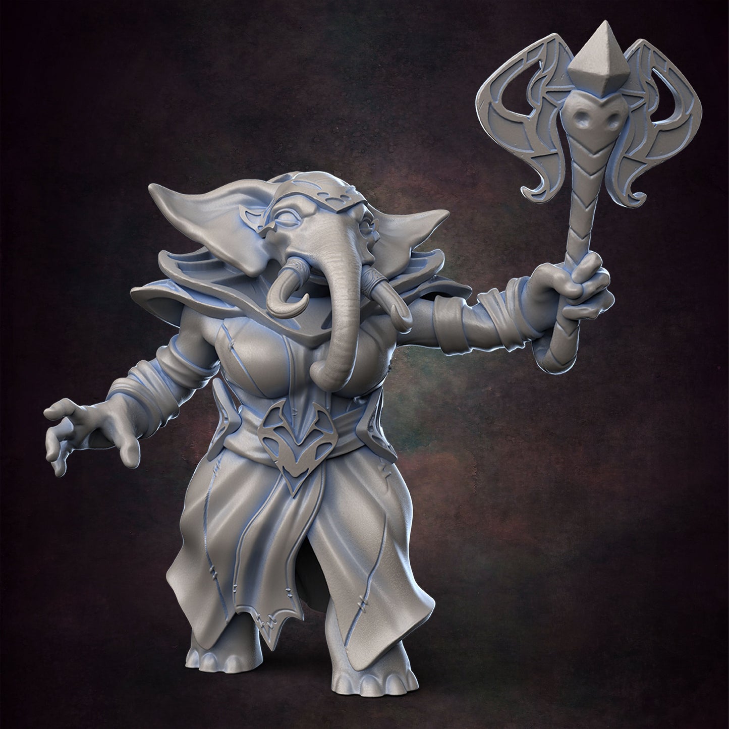 Loxodon Warlock Pose 1 - D&D - Female Elephant - Eldritch Blast - TTRPG - 32mm Miniature - Pathfinder - Unpainted - Red Clay Collectibles