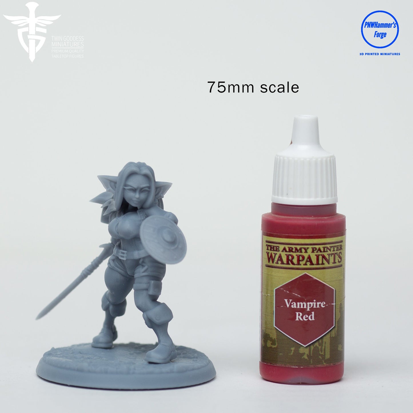 Angy, Female Goblin Mercenary - Twin Goddess Miniatures - D&D - TTRPG - 32mm/75mm Miniature - Pathfinder - Unpainted - Sword and Shield