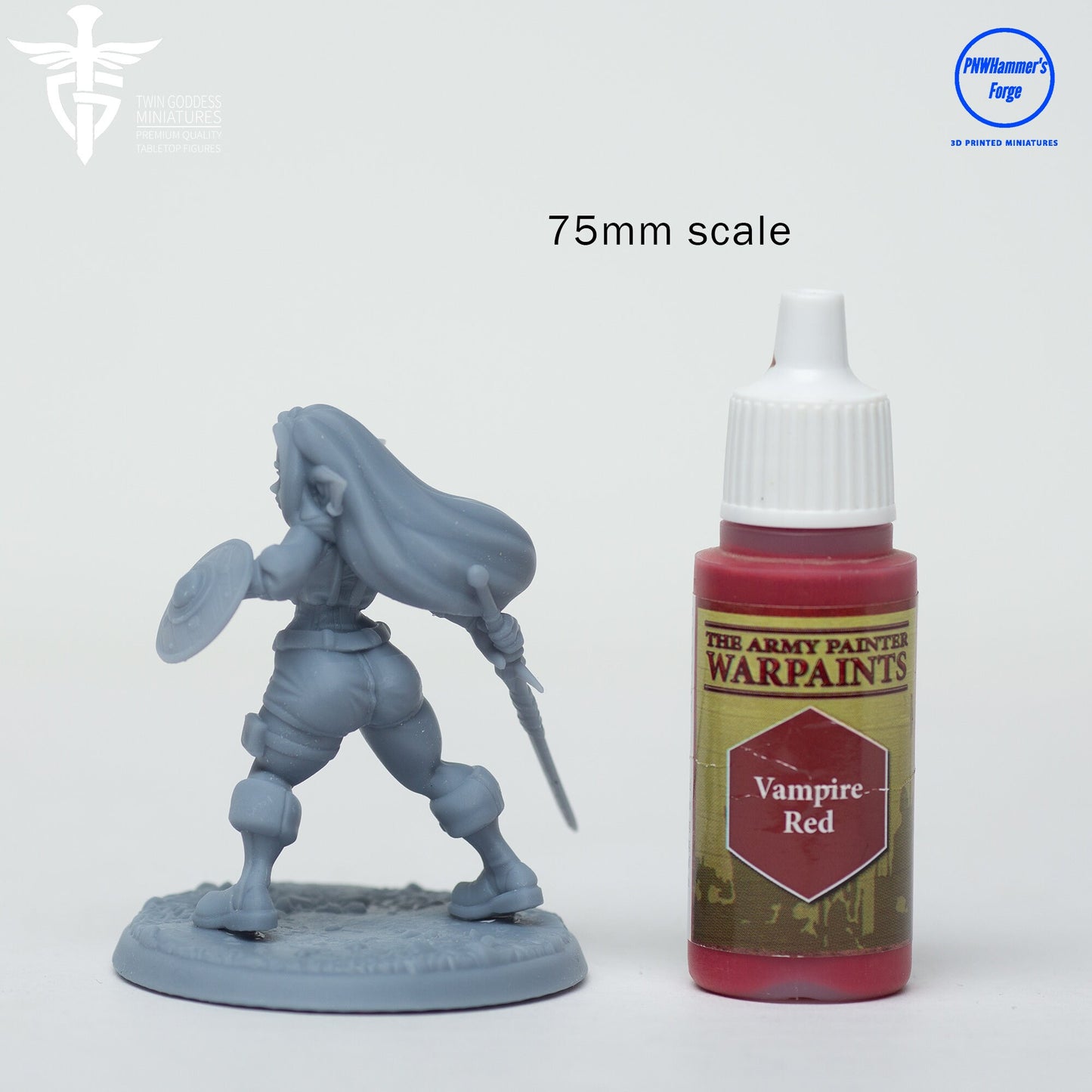 Angy, Female Goblin Mercenary - Twin Goddess Miniatures - D&D - TTRPG - 32mm/75mm Miniature - Pathfinder - Unpainted - Sword and Shield