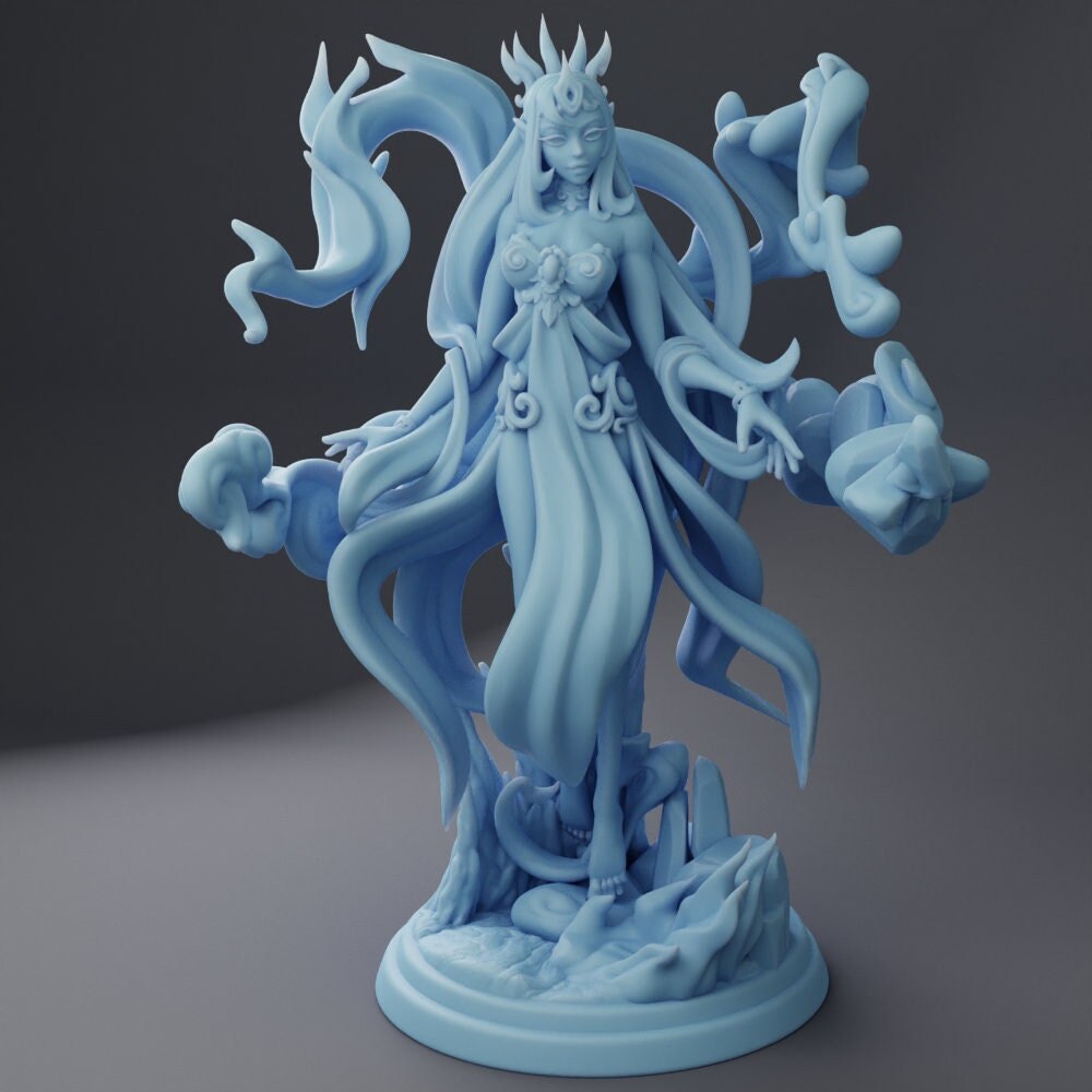 Elmyth - Genasi Queen - Twin Goddess Miniatures - D&D - TTRPG - 32mm/75mm Miniature - Pathfinder - Unpainted - Fire- Earth - Air - Water