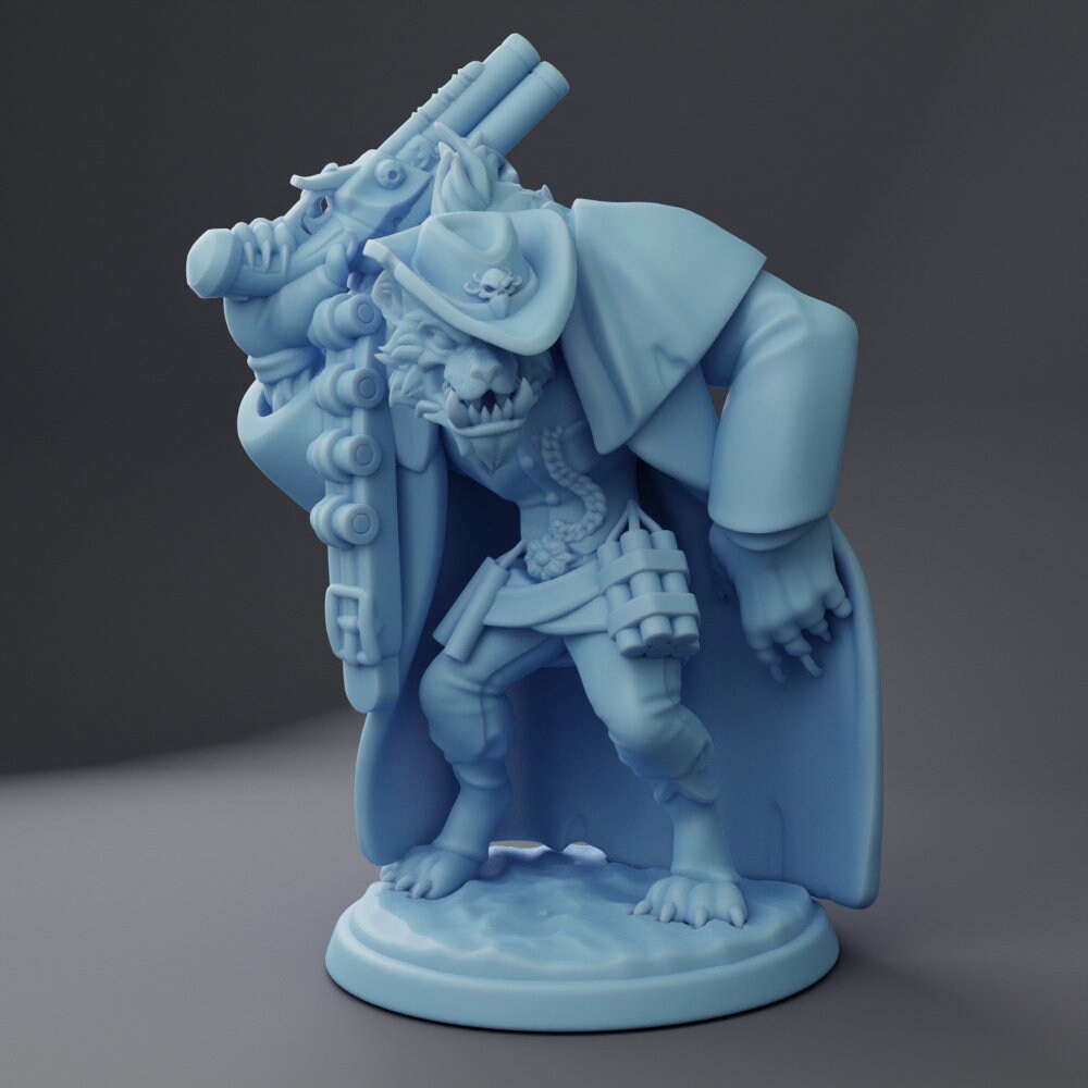 Gnoll Bandit - Twin Goddess Miniatures - D&D - TTRPG - 32mm/75mm Miniature - Pathfinder - Unpainted - Pistol - Deadlands