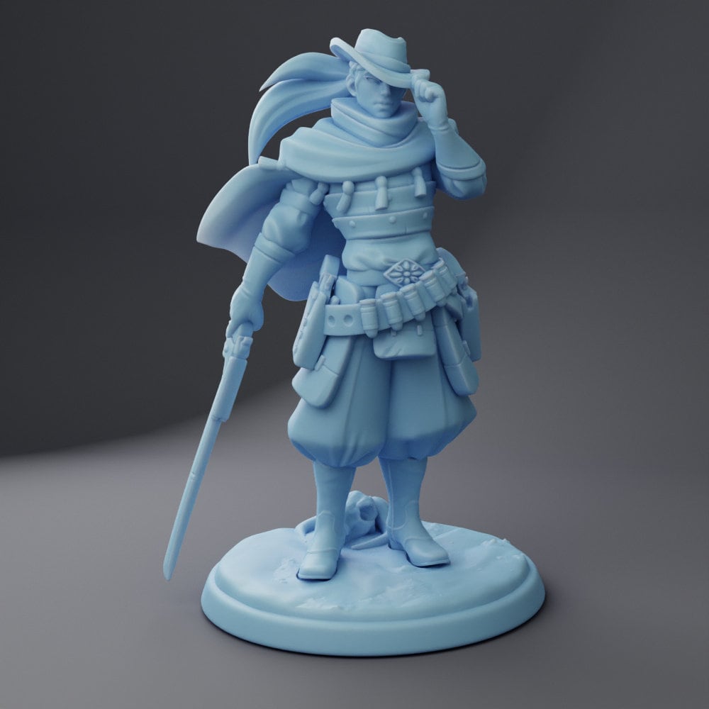 Cowboy Samurai - Twin Goddess Miniatures - D&D - TTRPG - 32mm/75mm Miniature - Pathfinder - Unpainted - Deadlands