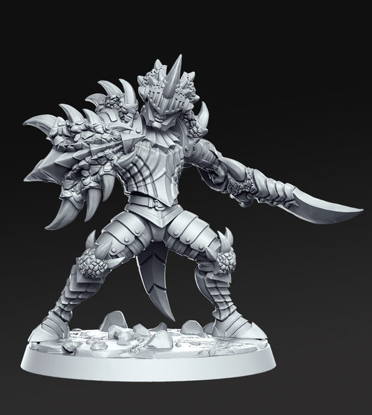 Azzidesh - Human Male - Rock Warrior - Knight - D&D - Blades - TTRPG - 32mm Miniature - Pathfinder - Unpainted