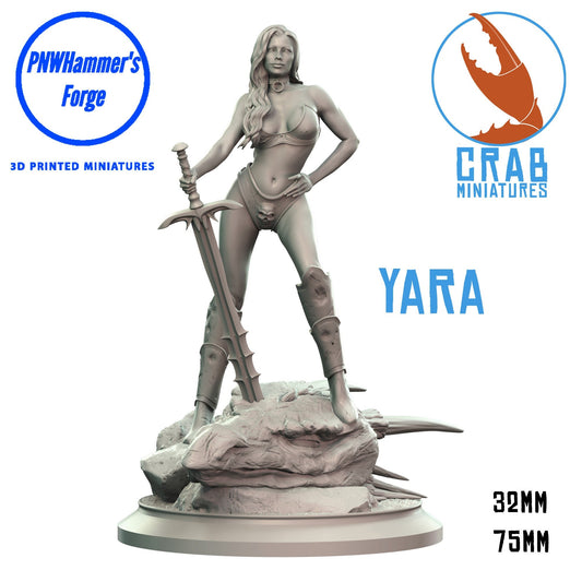 YARA - Human Female Barbarian - D&D - SFW - TTRPG - 75mm Scale Miniature - Pathfinder - Unpainted - Crab Miniatures