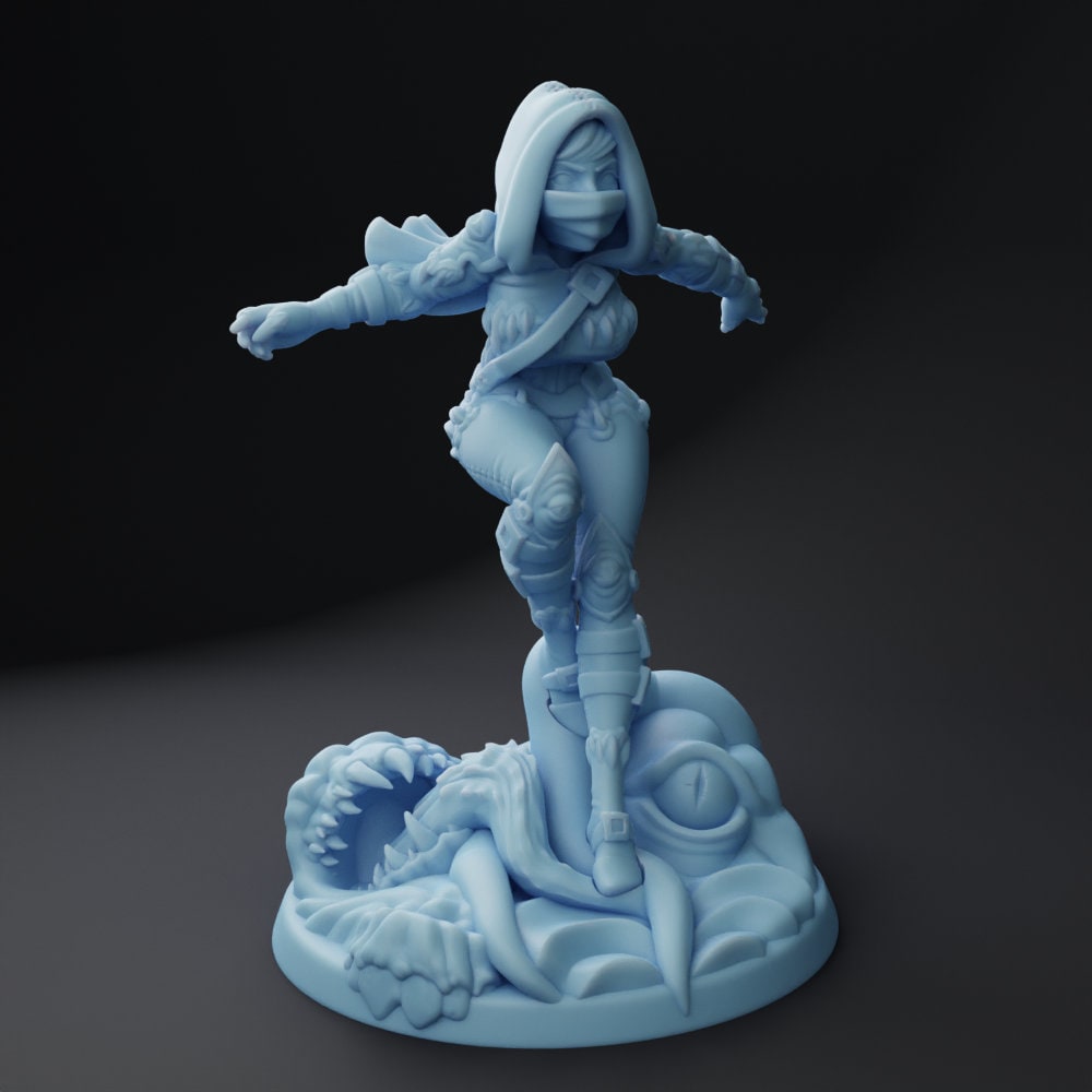 Female Rogue vs Mimic - Twin Goddess Miniatures - D&D - TTRPG - 32mm/75mm Miniature - Pathfinder - Unpainted -