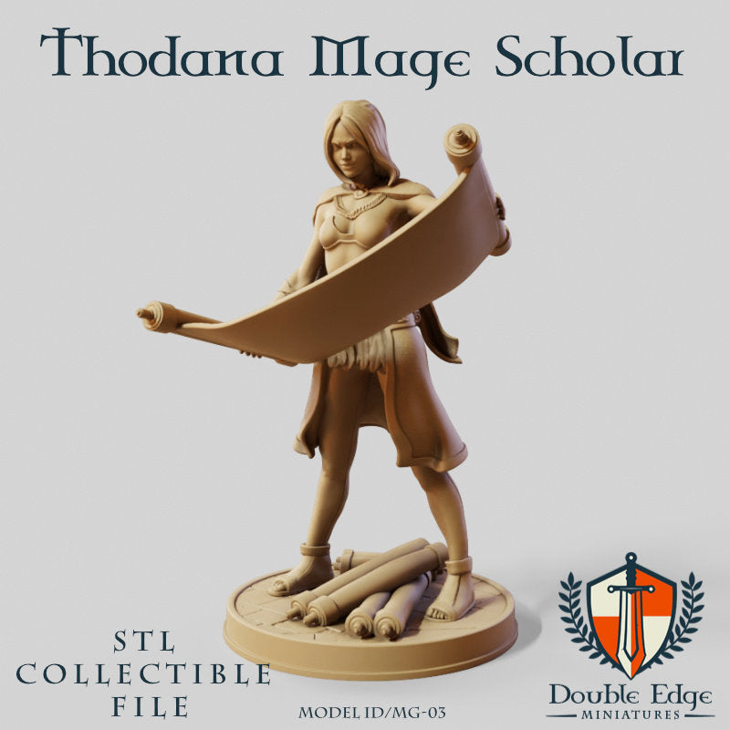 Human Female Wizard Miniature for D&D - TTRPG - 32mm Miniature Spellcaster - Scholar - Pathfinder - Unpainted - Double Edge Miniatures