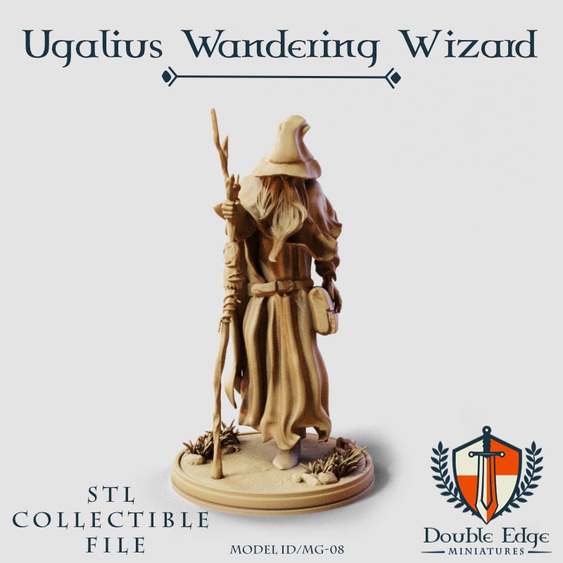 Human Male Wizard Miniature for D&D - TTRPG - 32mm Miniature Spellcaster - Pathfinder - Unpainted - Double Edge Miniatures