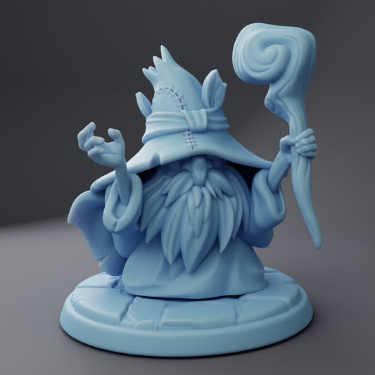 Male Gnome Wizard (of the Forbidden Spells) - Twin Goddess Miniatures - D&D - TTRPG - 32mm Miniature - Pathfinder - Unpainted