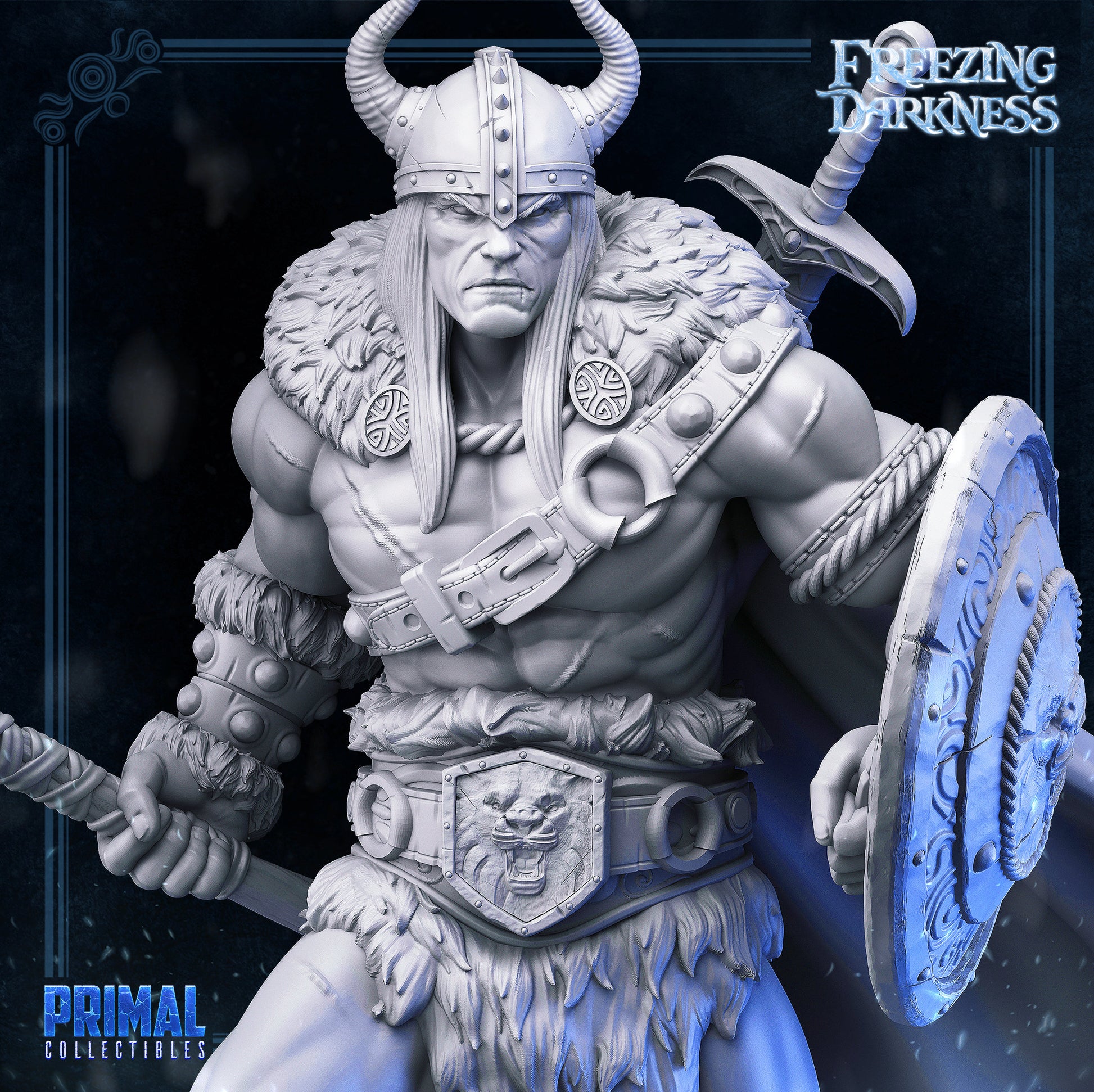 Human Male Barbarian Miniature for D&D - TTRPG - 32mm Miniature - Kreyvos the Barbarian - Pathfinder - Unpainted - Primal Collectibles