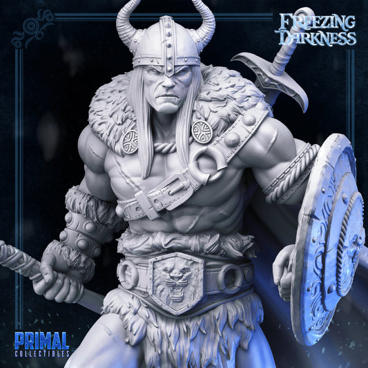 Human Male Barbarian Miniature for D&D - TTRPG - 32mm Miniature - Kreyvos the Barbarian - Pathfinder - Unpainted - Primal Collectibles