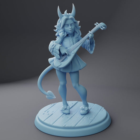 Female Tiefling Bard - Twin Goddess Miniatures - D&D - TTRPG - 32mm Miniature - Pathfinder - Unpainted