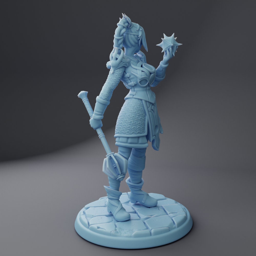 Female Half-High Elf Cleric - Twin Goddess Miniatures - D&D - Ebonheart - TTRPG - 32mm Miniature - Pathfinder - Unpainted
