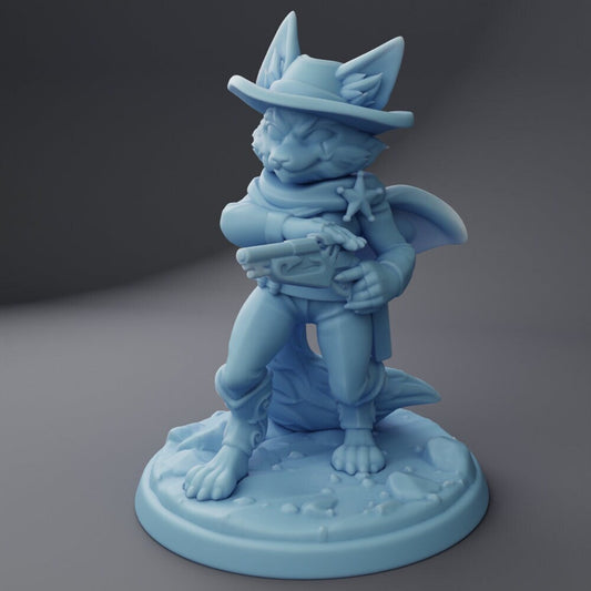 Western Foxfolk Sheriff - Male Foxfolk - Twin Goddess Miniatures - D&D - TTRPG - 32mm/75mm Miniature - Pathfinder - Unpainted -
