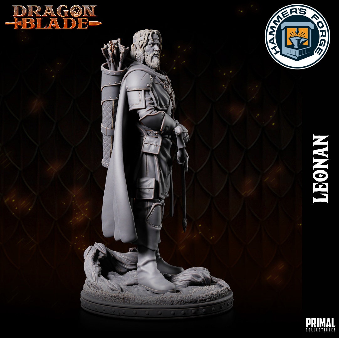 Male Half Elf Ranger Miniature for D&D - TTRPG - 32mm Miniature - Leonan - Pathfinder - Unpainted - Primal Collectibles - Dragon Blade