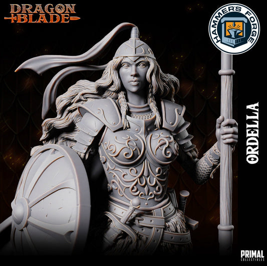 Elven Female Warrior Miniature for D&D - TTRPG - 32mm Miniature - Ordella - Pathfinder - Unpainted - Primal Collectibles - Dragon Blade