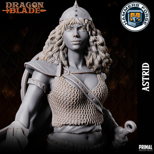 Human Female Fighter Miniature for D&D - TTRPG - 32mm Miniature - Astrid - Pathfinder - Unpainted - Primal Collectibles - Dragon Blade