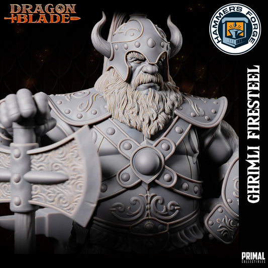 Dwarven Male Fighter Miniature for D&D - TTRPG - 32mm Miniature - Ghrimli - Pathfinder - Unpainted - Primal Collectibles - Dragon Blade