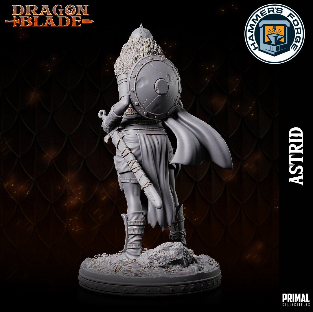 Human Female Fighter Miniature for D&D - TTRPG - 32mm Miniature - Astrid - Pathfinder - Unpainted - Primal Collectibles - Dragon Blade