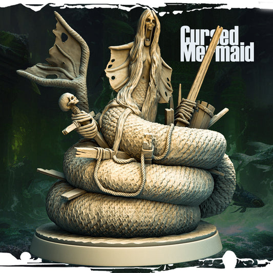 Cursed Mermaid Miniature - 32mm Scale - Terror on Cursed Water - Monolith Arts - Pathfinder - 5E