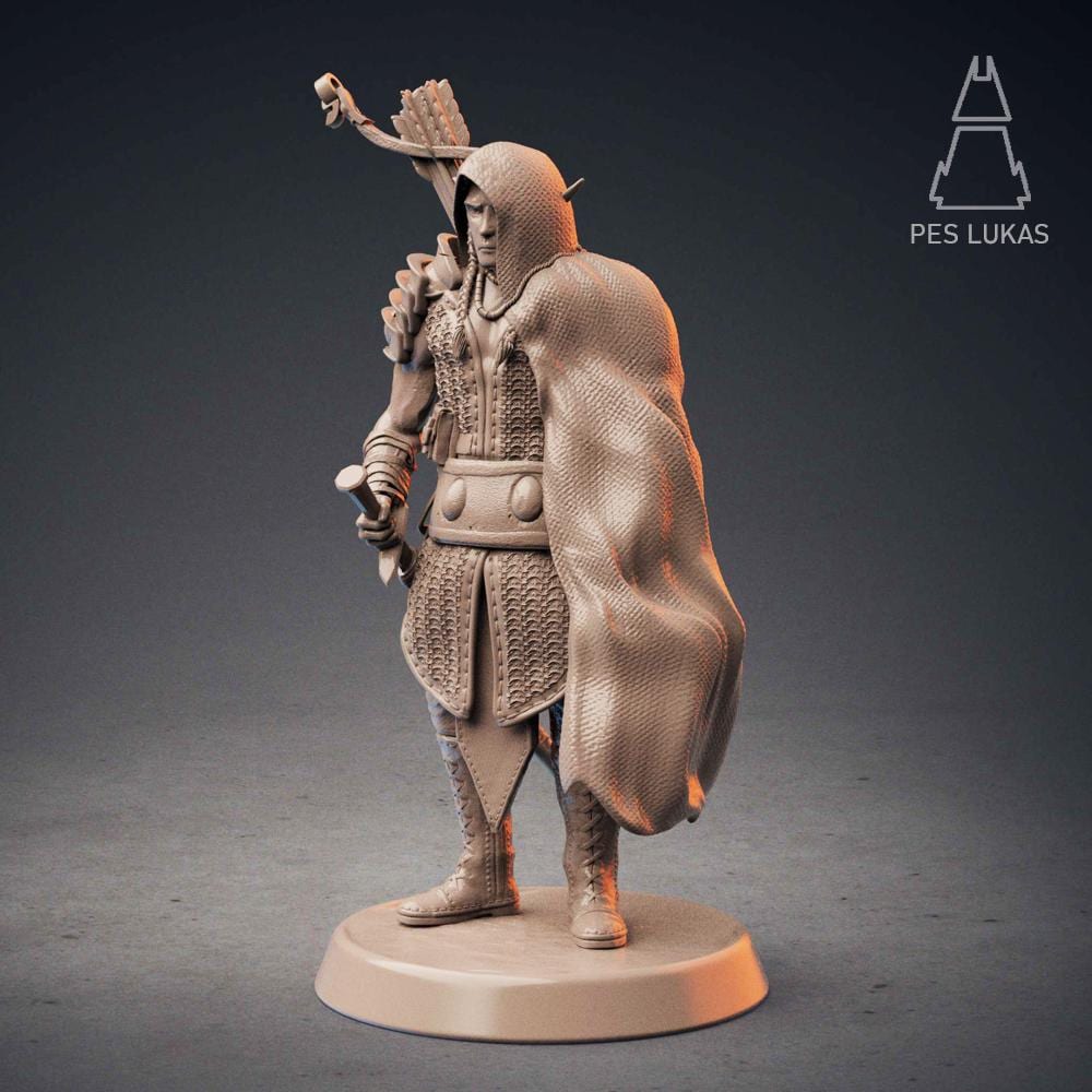 Male Wood Elf Ranger Miniature for D&D - TTRPG - 32mm Miniature - Pathfinder - Unpainted - Pes Lukas