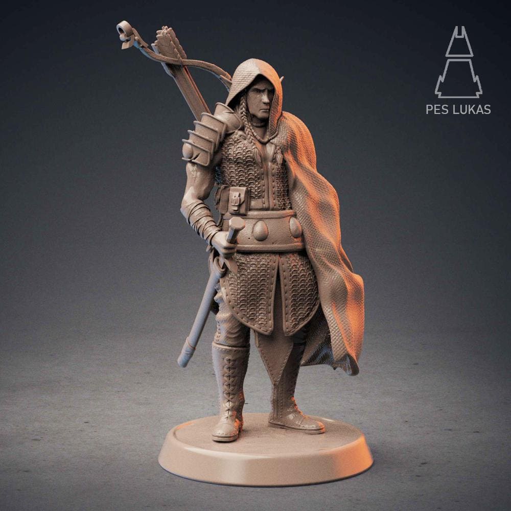 Male Wood Elf Ranger Miniature for D&D - TTRPG - 32mm Miniature - Pathfinder - Unpainted - Pes Lukas