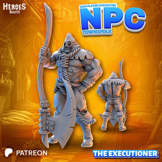 Human Male Executioner - NPC - TTRPG - 28mm Miniature - D&D - Pathfinder - Unpainted - Heroes and Beasts