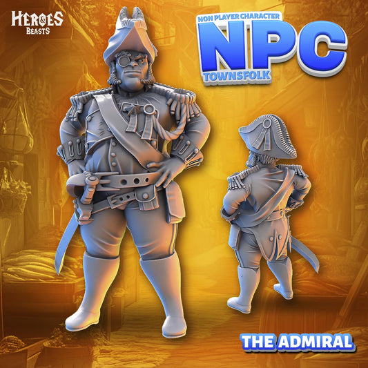 Human Male Admiral - NPC - TTRPG - 28mm Miniature - D&D - Pathfinder - Unpainted - Heroes and Beasts