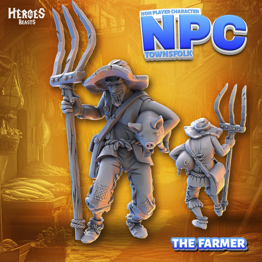 Human Male Farmer - NPC - TTRPG - 28mm Miniature - D&D - Pathfinder - Unpainted - Heroes and Beasts