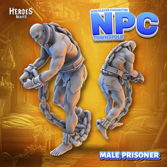 Human Male Prisoner - NPC - TTRPG - 28mm Miniature - D&D - Pathfinder - Unpainted - Heroes and Beasts