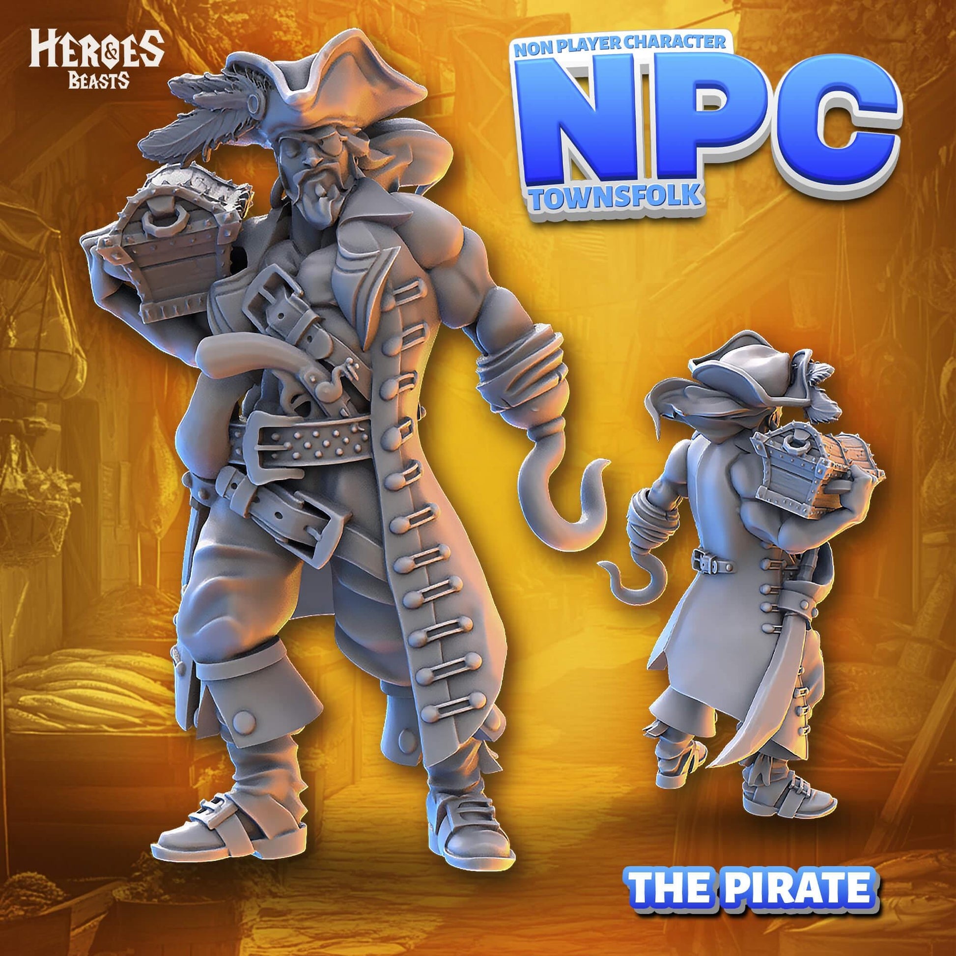 Human Male Pirate - NPC - TTRPG - 28mm Miniature - D&D - Pathfinder - Unpainted - Heroes and Beasts