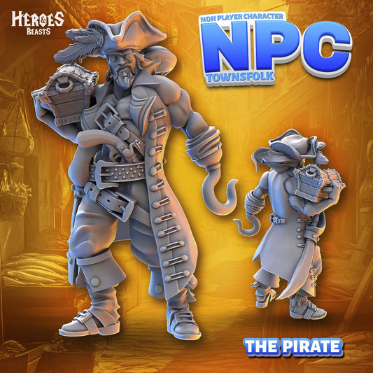 Human Male Pirate - NPC - TTRPG - 28mm Miniature - D&D - Pathfinder - Unpainted - Heroes and Beasts