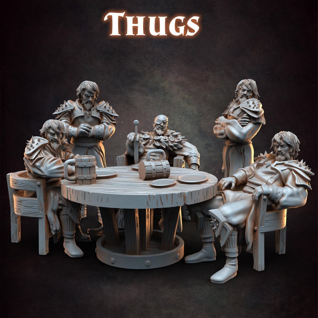 Thugs - Bandit - Ruffian - NPC - TTRPG - 32mm Miniature - D&D - Pathfinder - Unpainted - Red Clay Collectibles - The Good Ol' Tavern