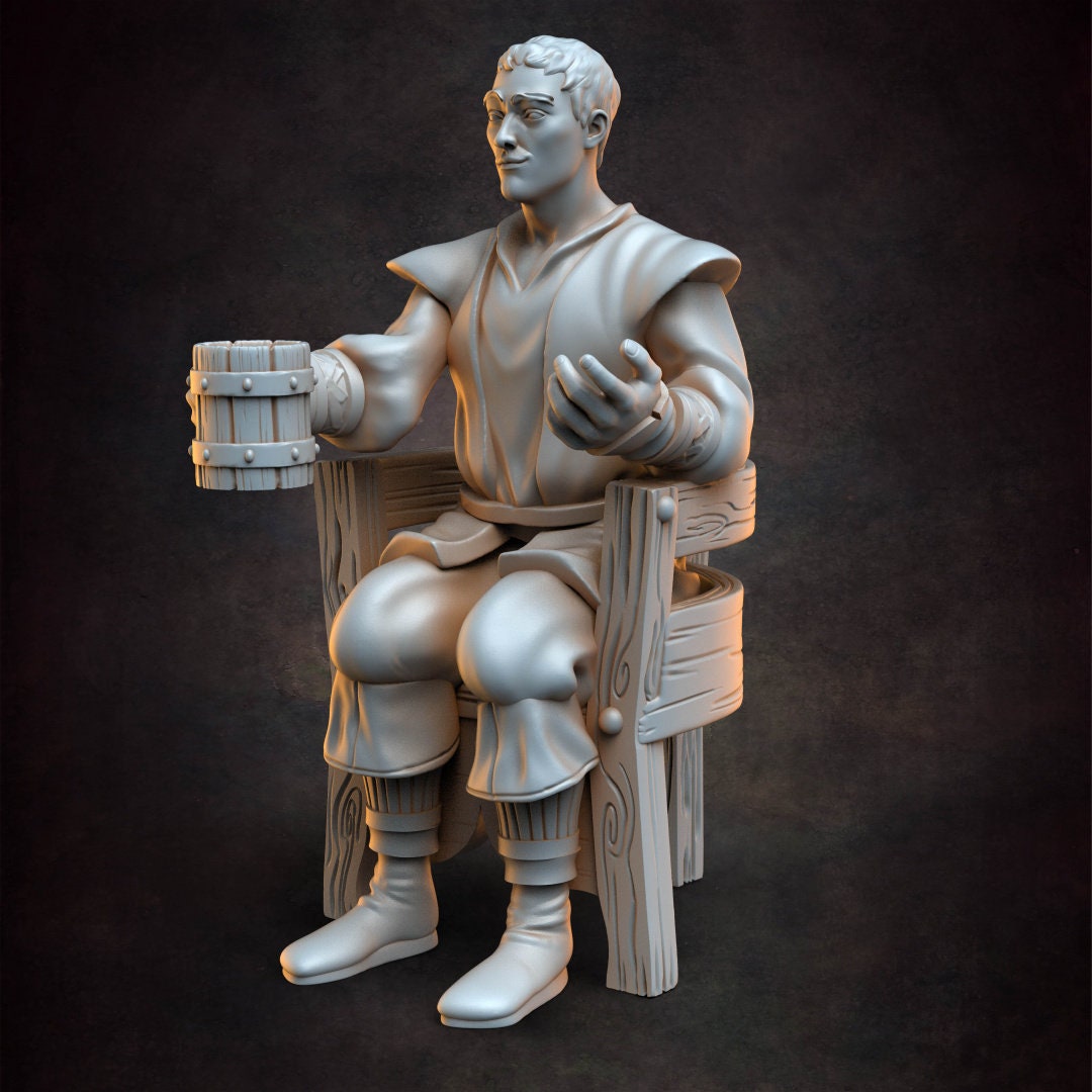 Human Pub Drinkers - Boys Night - NPC - TTRPG - 32mm Miniature - D&D - Pathfinder - Unpainted - Red Clay Collectibles - The Good Ol' Tavern