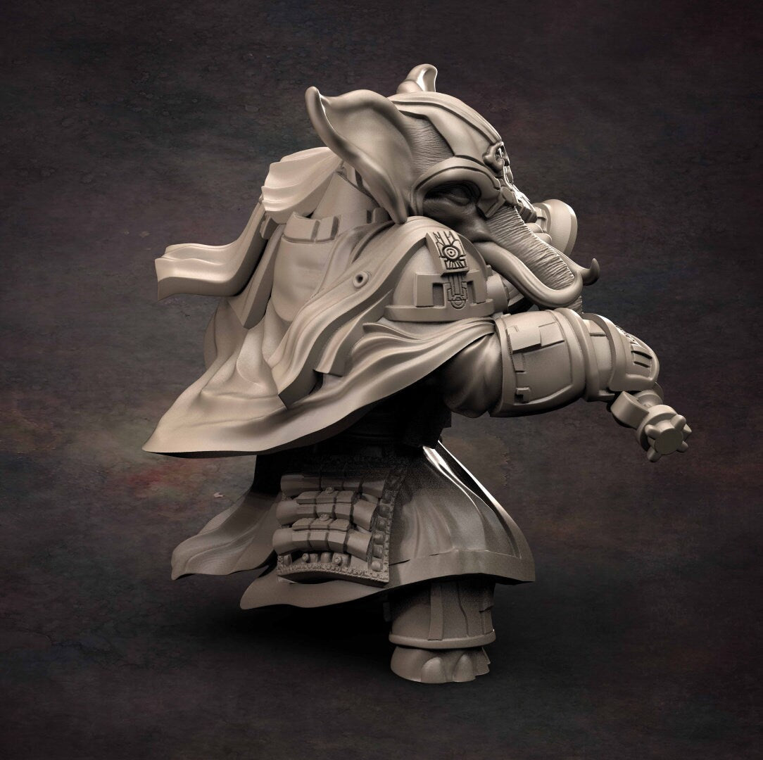 Loxodon Cleric - D&D - Elephant - Cleric - TTRPG - 32mm Miniature - Pathfinder - Unpainted - Red Clay Collectibles