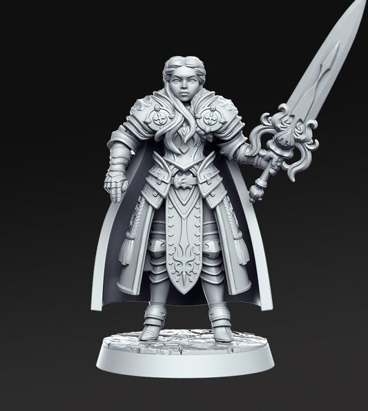 Agnes - Human Female - Paladin - Warrior - D&D - Zweihander - TTRPG - 32mm Miniature - Pathfinder - Unpainted