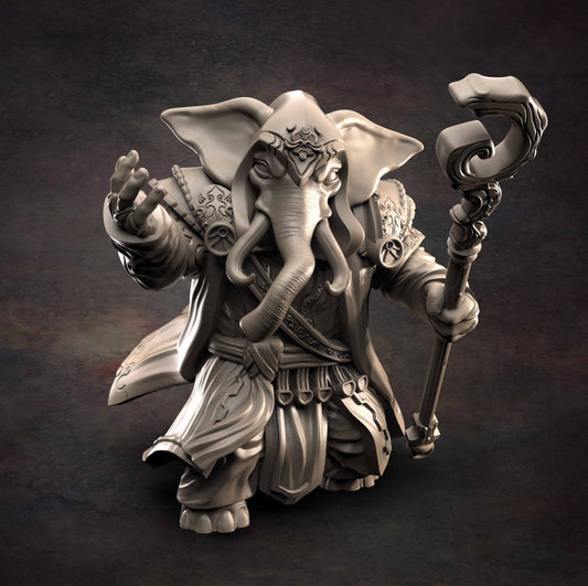 Loxodon Wizard - D&D - Elephant - Sorcerer - TTRPG - 32mm Miniature - Pathfinder - Unpainted - Red Clay Collectibles