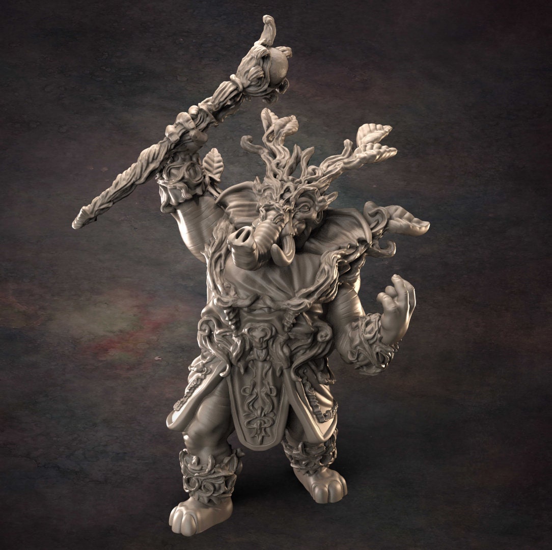 Loxodon Druid - D&D - Elephant - Druid - TTRPG - 32mm Miniature - Pathfinder - Unpainted - Red Clay Collectibles