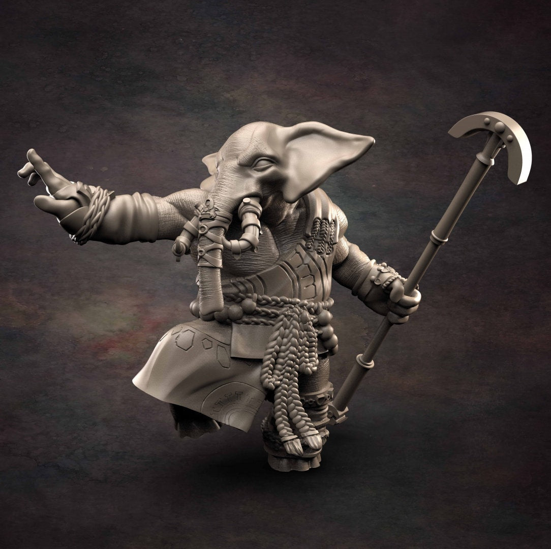 Loxodon Monk - D&D - Elephant - Monk - TTRPG - 32mm Miniature - Pathfinder - Unpainted - Red Clay Collectibles