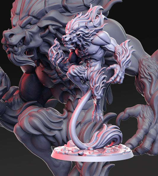 Balorgh - Fire Demon - Lion - Dragon - Wolf - D&D - TTRPG - 32mm Miniature - Pathfinder - Unpainted