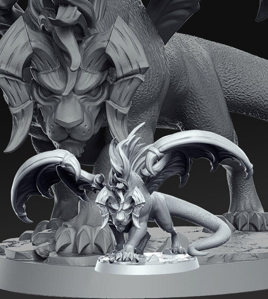 Carac - Half Dragon Half Lion - D&D - TTRPG - 32mm Miniature - Pathfinder - Unpainted