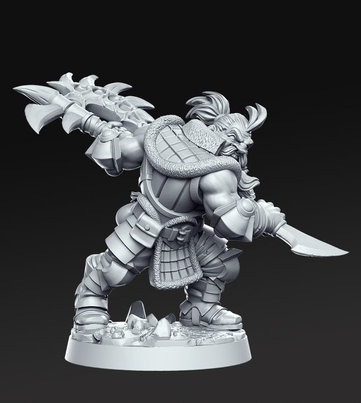 Gandharr - Dwarf Male Barbarian - Battle Axe - D&D - TTRPG - 32mm Miniature - Pathfinder - Unpainted