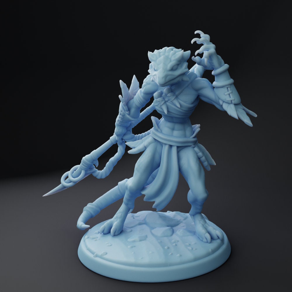 Lizardfolk Shaman - Twin Goddess Miniatures - D&D - TTRPG - 32mm/75mm Miniature - Pathfinder - Unpainted - Spear-