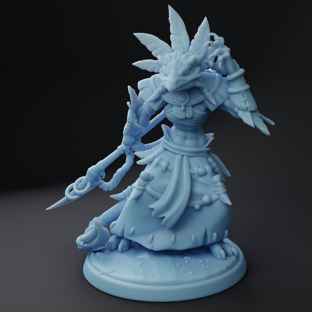 Lizardfolk Shaman - Twin Goddess Miniatures - D&D - TTRPG - 32mm/75mm Miniature - Pathfinder - Unpainted - Spear-