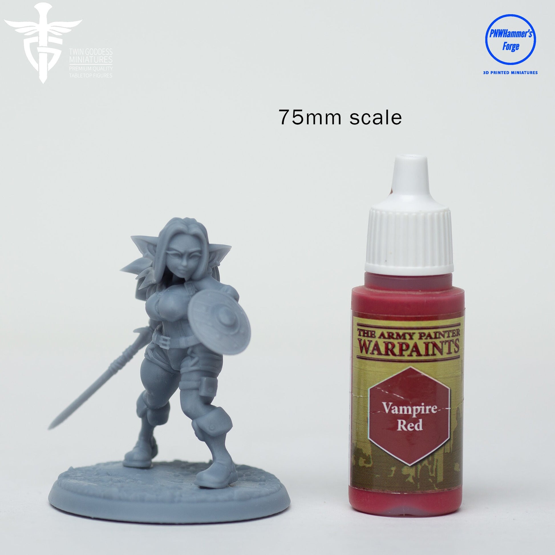 Angy, Female Goblin Mercenary - Twin Goddess Miniatures - D&D - TTRPG - 32mm/75mm Miniature - Pathfinder - Unpainted - Sword and Shield