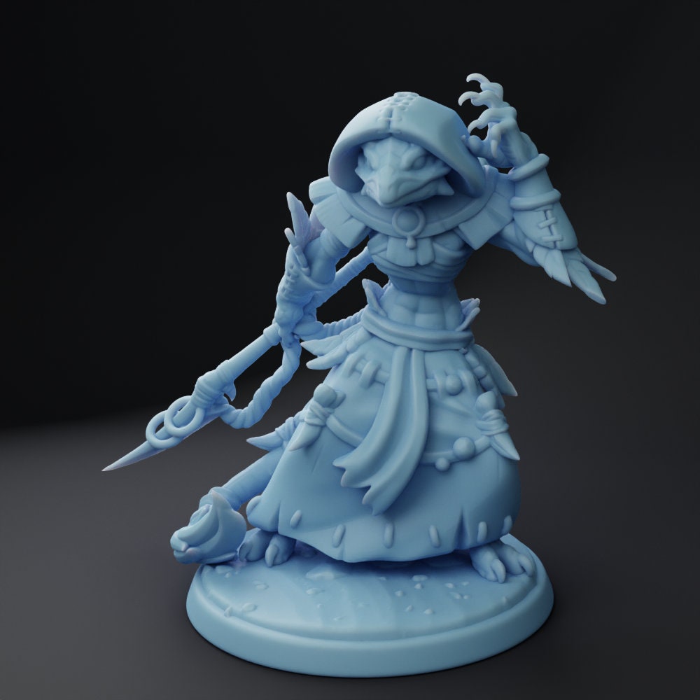 Lizardfolk Shaman - Twin Goddess Miniatures - D&D - TTRPG - 32mm/75mm Miniature - Pathfinder - Unpainted - Spear-