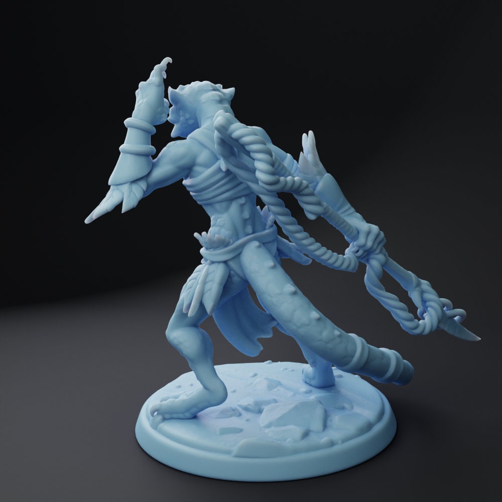 Lizardfolk Shaman - Twin Goddess Miniatures - D&D - TTRPG - 32mm/75mm Miniature - Pathfinder - Unpainted - Spear-