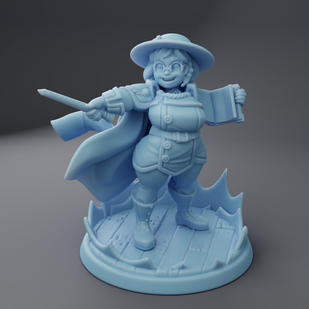 Alison the Female Dwarf Wizard - Twin Goddess Miniatures - D&D - TTRPG - 32mm/75mm Miniature - Pathfinder - Unpainted - Spell Effect